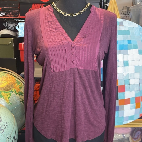 Lucky Brand burgundy long sleeve tee, size xs - Picture 1 of 7